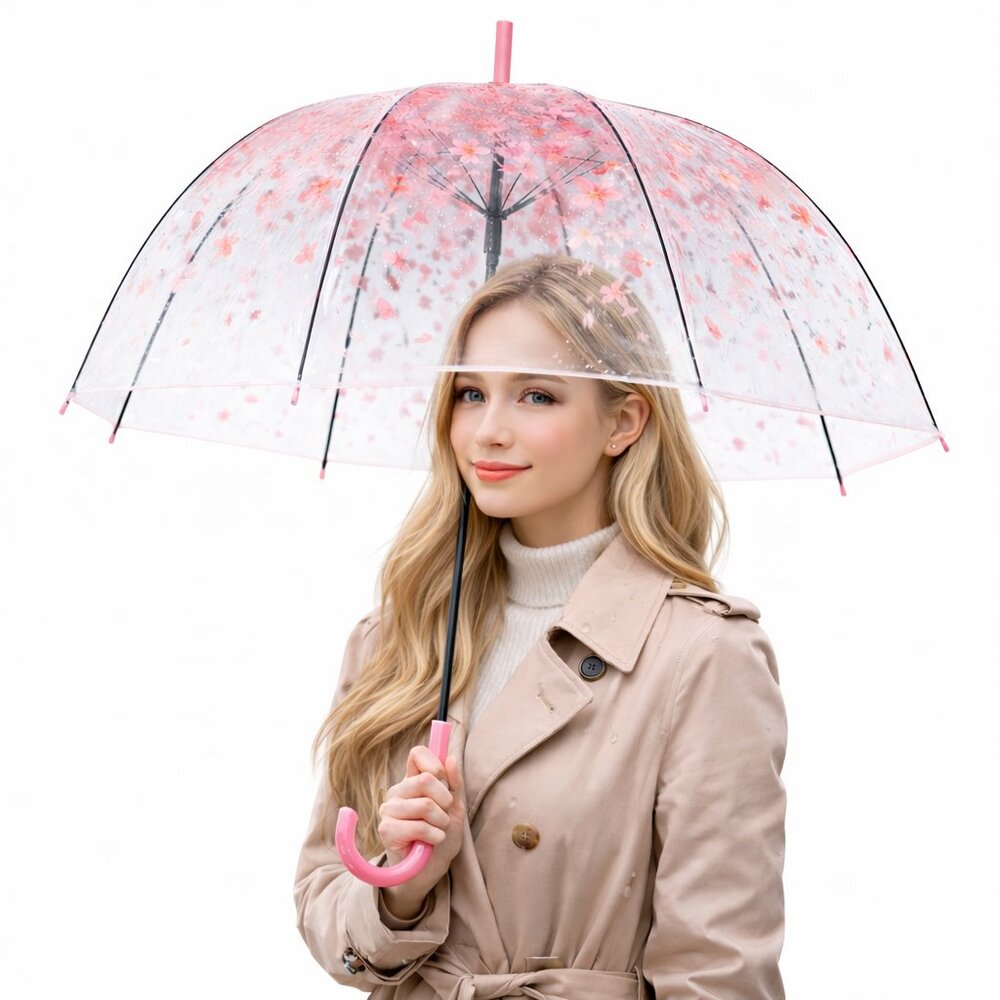 All-weather 45" Pink and Clear Dome Umbrella